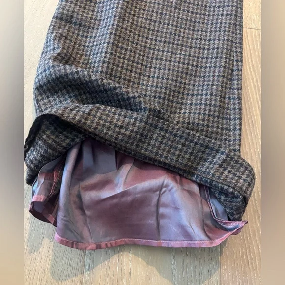 Anna Mason London Beau Trouser Wide Leg Pants Wool Tweed Plaid Check Brown Sz 4